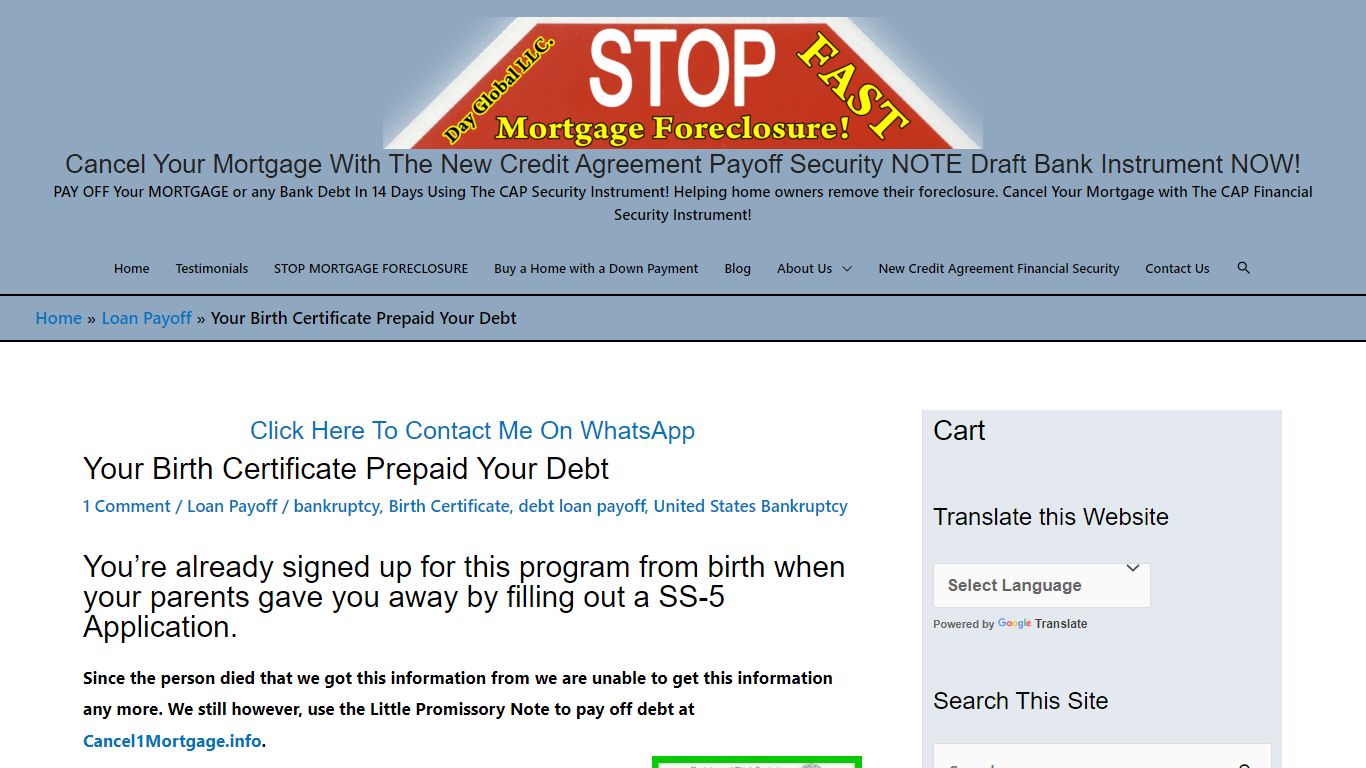 Your Birth Certificate Prepaid Your Debt - Cancel Your Mortgage With ...